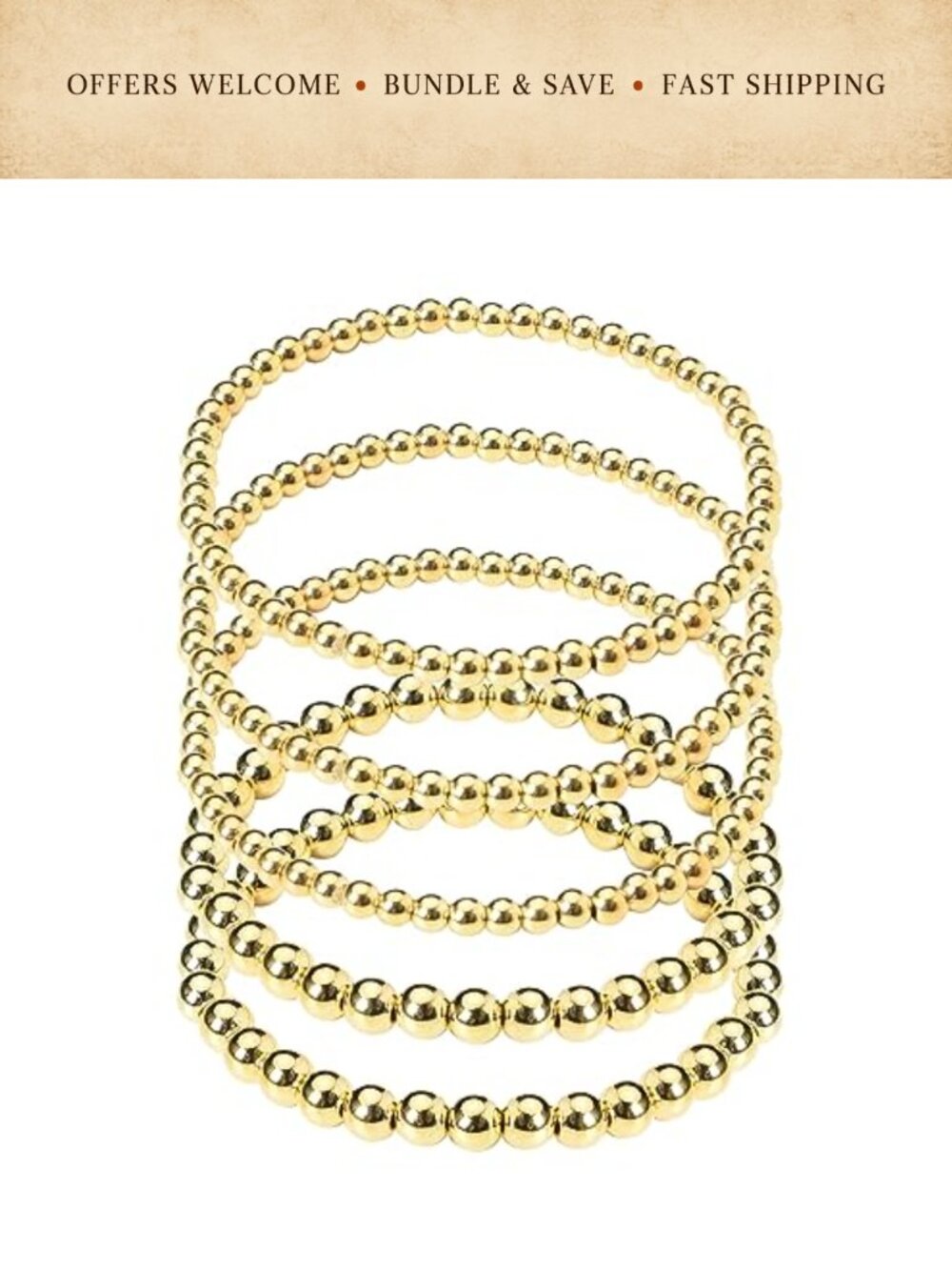 Gold Beaded Bracelet Set for Women Stretch Stackable Bangle 5Pcs Layered